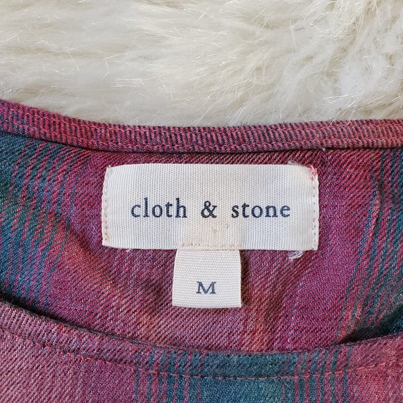 Anthro Cloth & Stone Plaid Top with Lace-Up Back M - Picture 10 of 14